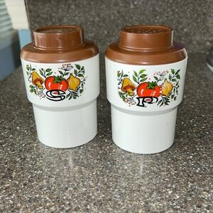 Set of Vintage Sterlite Spice of Life Pattern Plastic Salt and Pepper Shakers